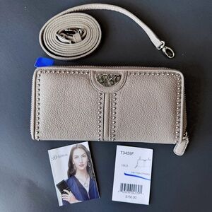 Brighton Pretty Tough Large wallet Crossbody Beechwood color with strap NWT